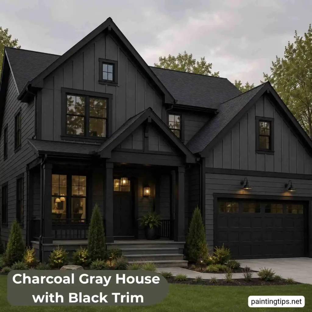 Charcoal gray house with black trim