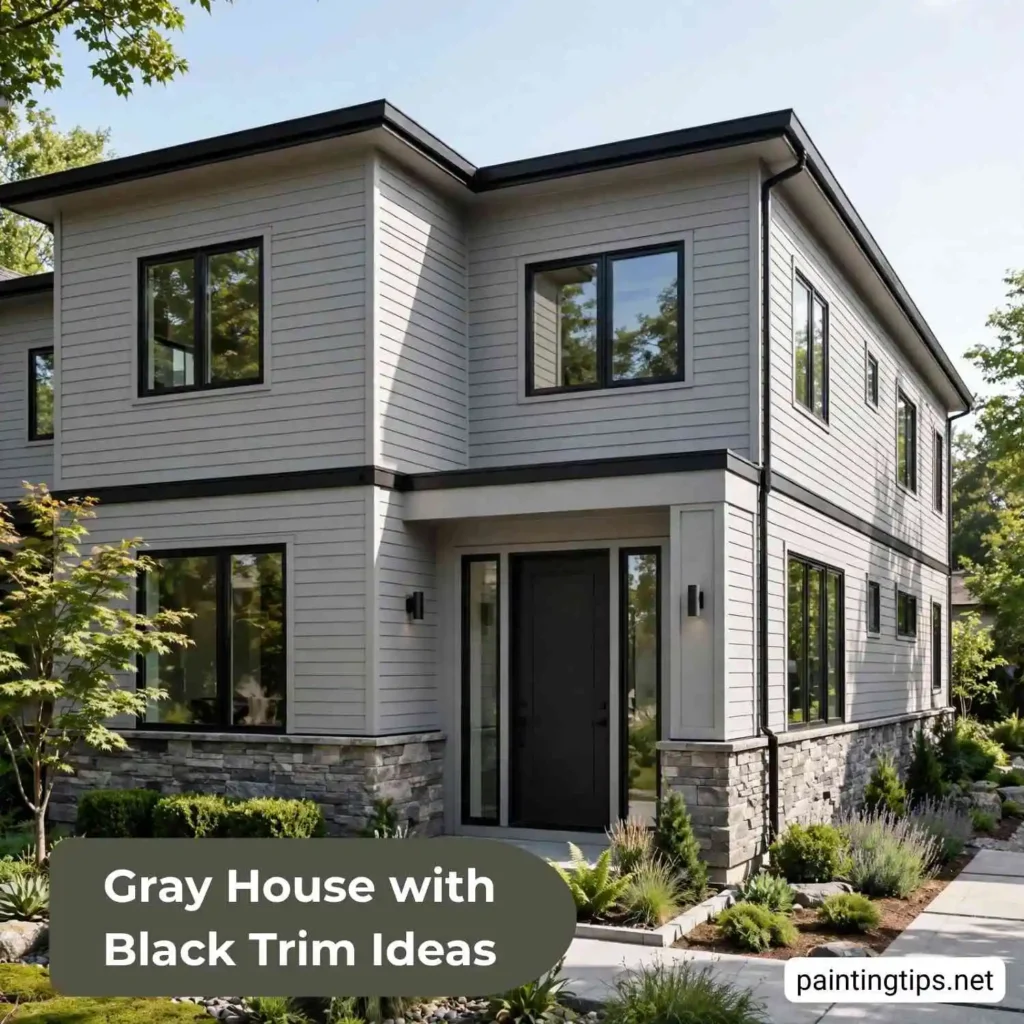 Gray house with black trim.