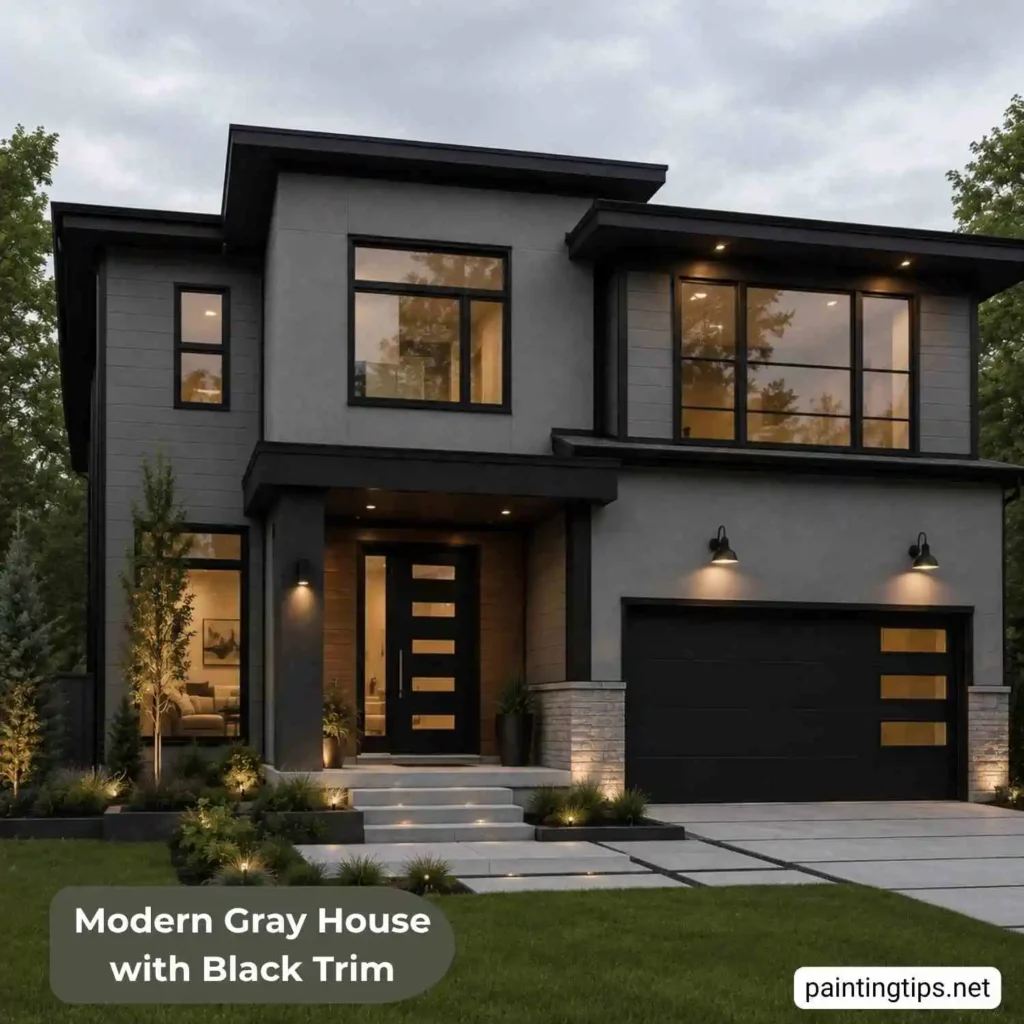 Modern gray house with black trim.