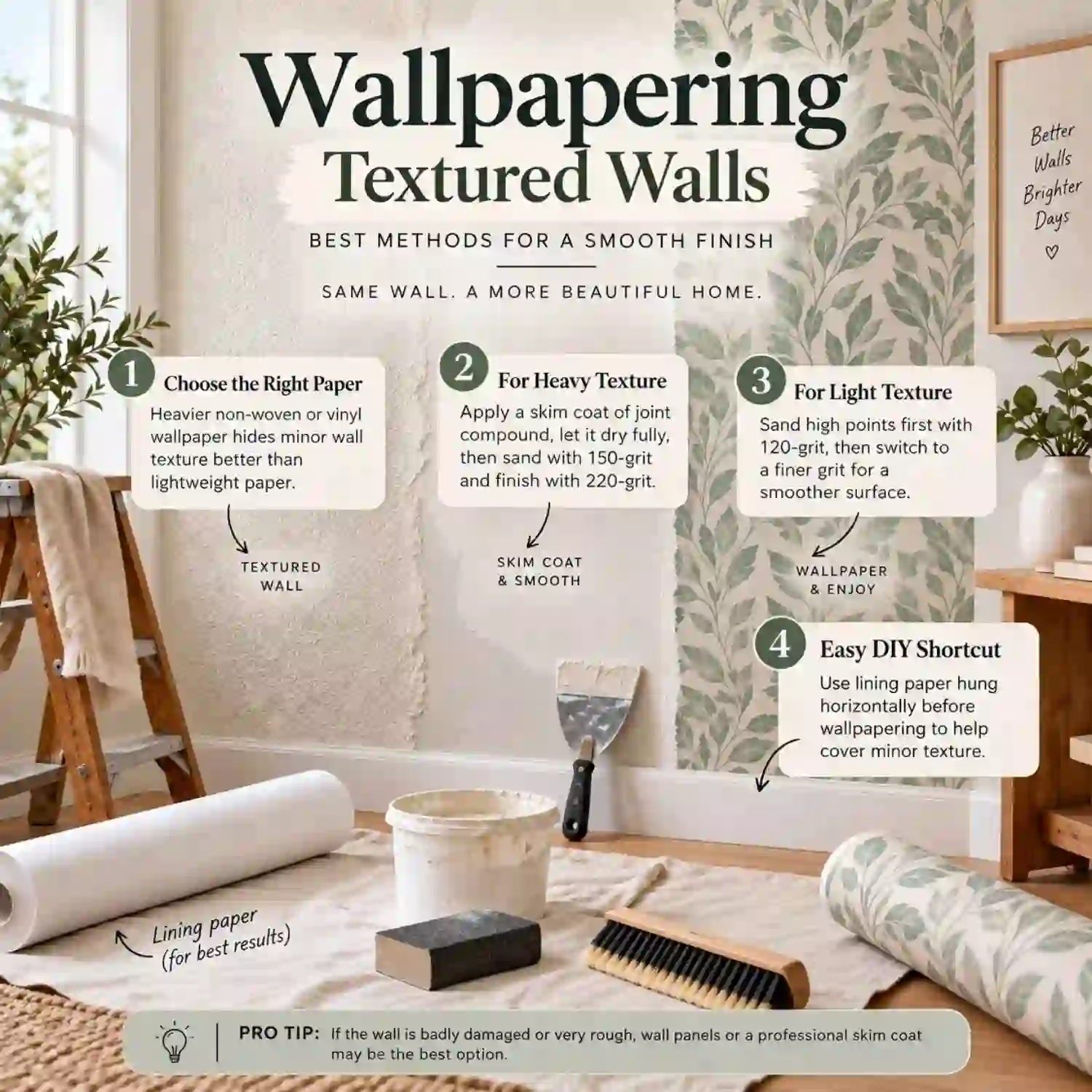 Wallpapering textured walls.