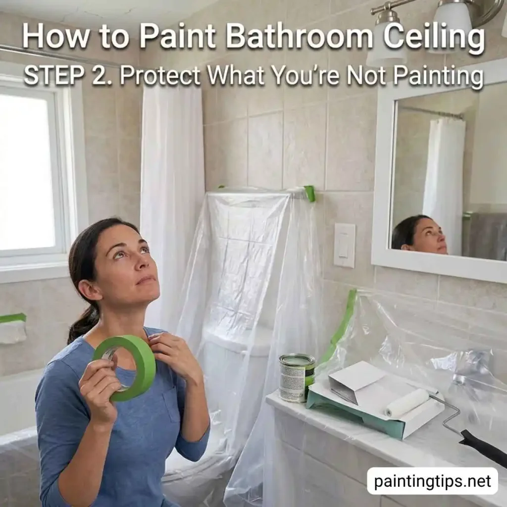 Painting bathroom ceiling.