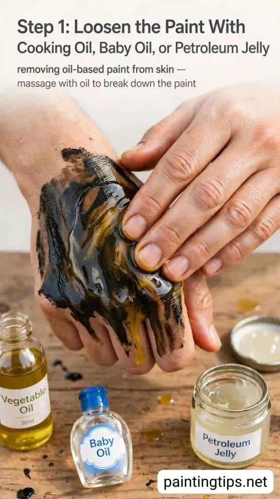 Removing oil paint from skin step 1