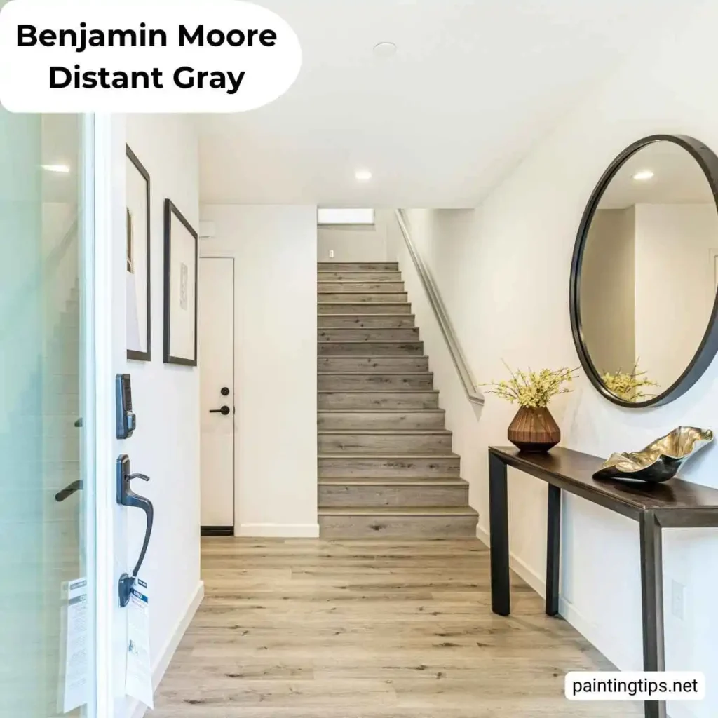 Benjamin moore distant gray entryway.