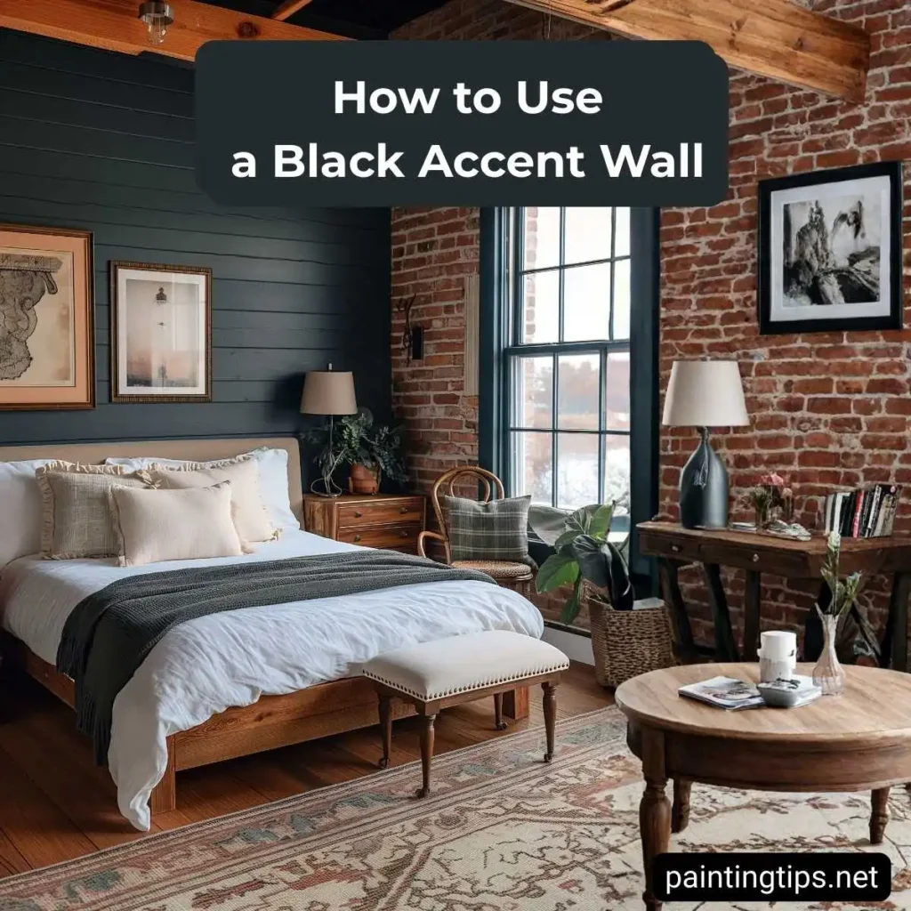 bedroom with black accent wall