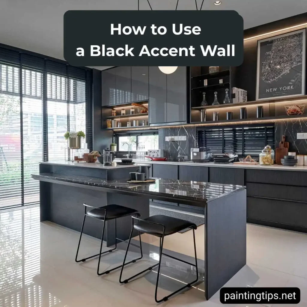 Black accent wall in the kitchen