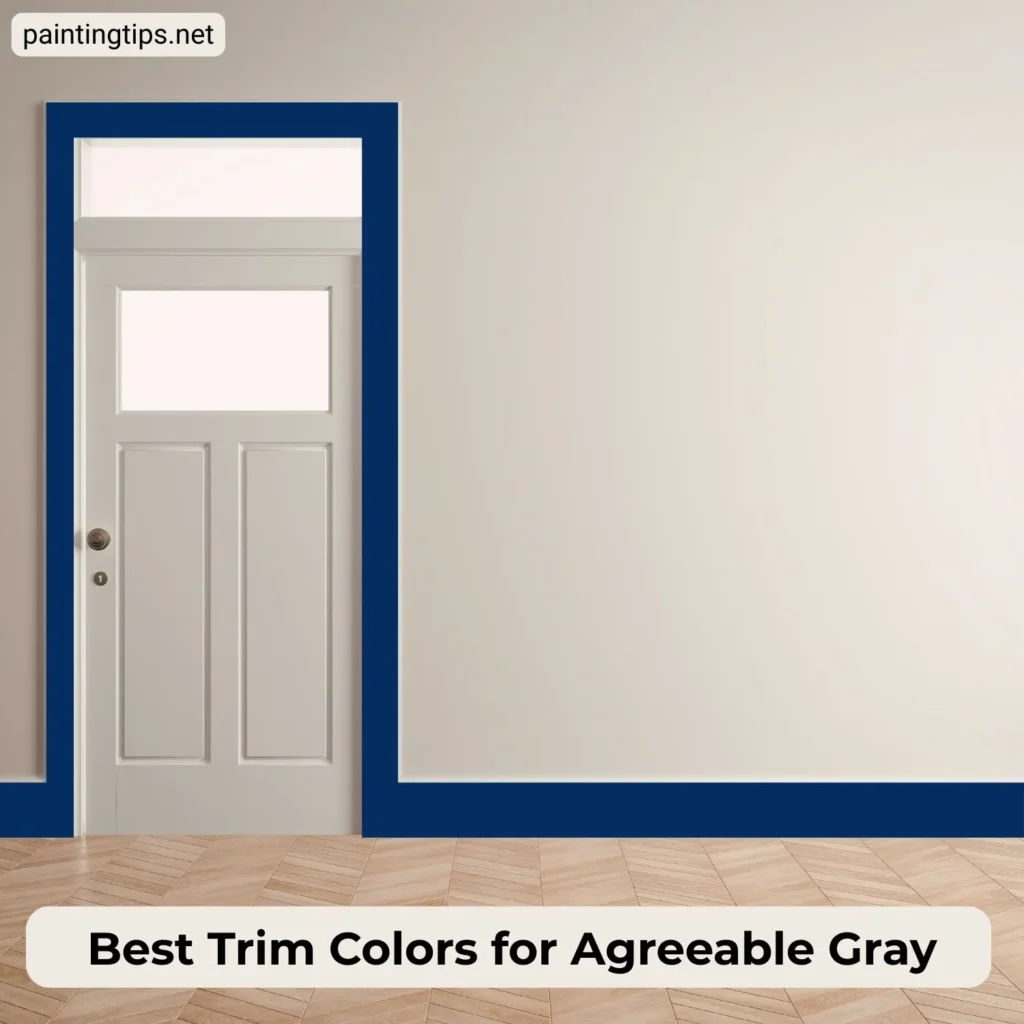 Agreeable gray and navy blue trim.