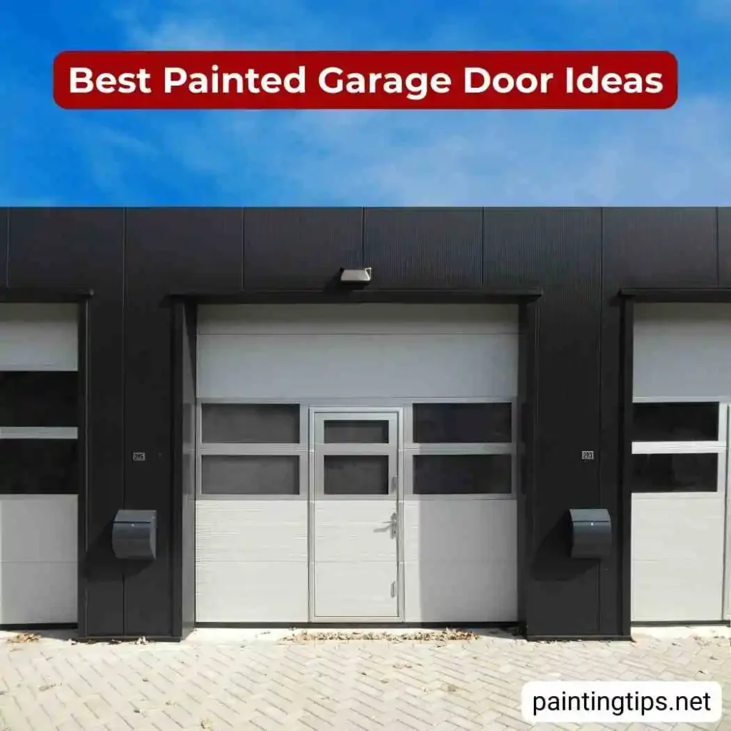 White garage door with black trim.