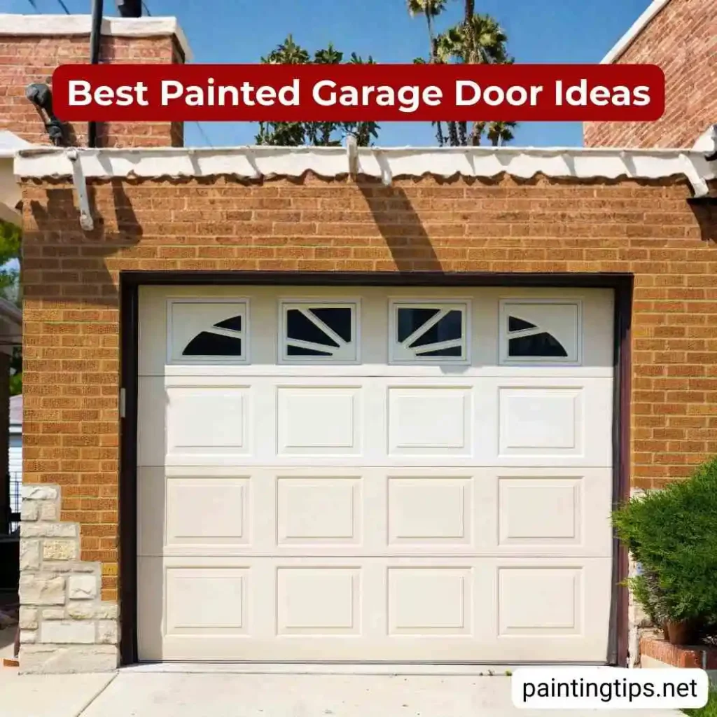 White garage door with black trim.