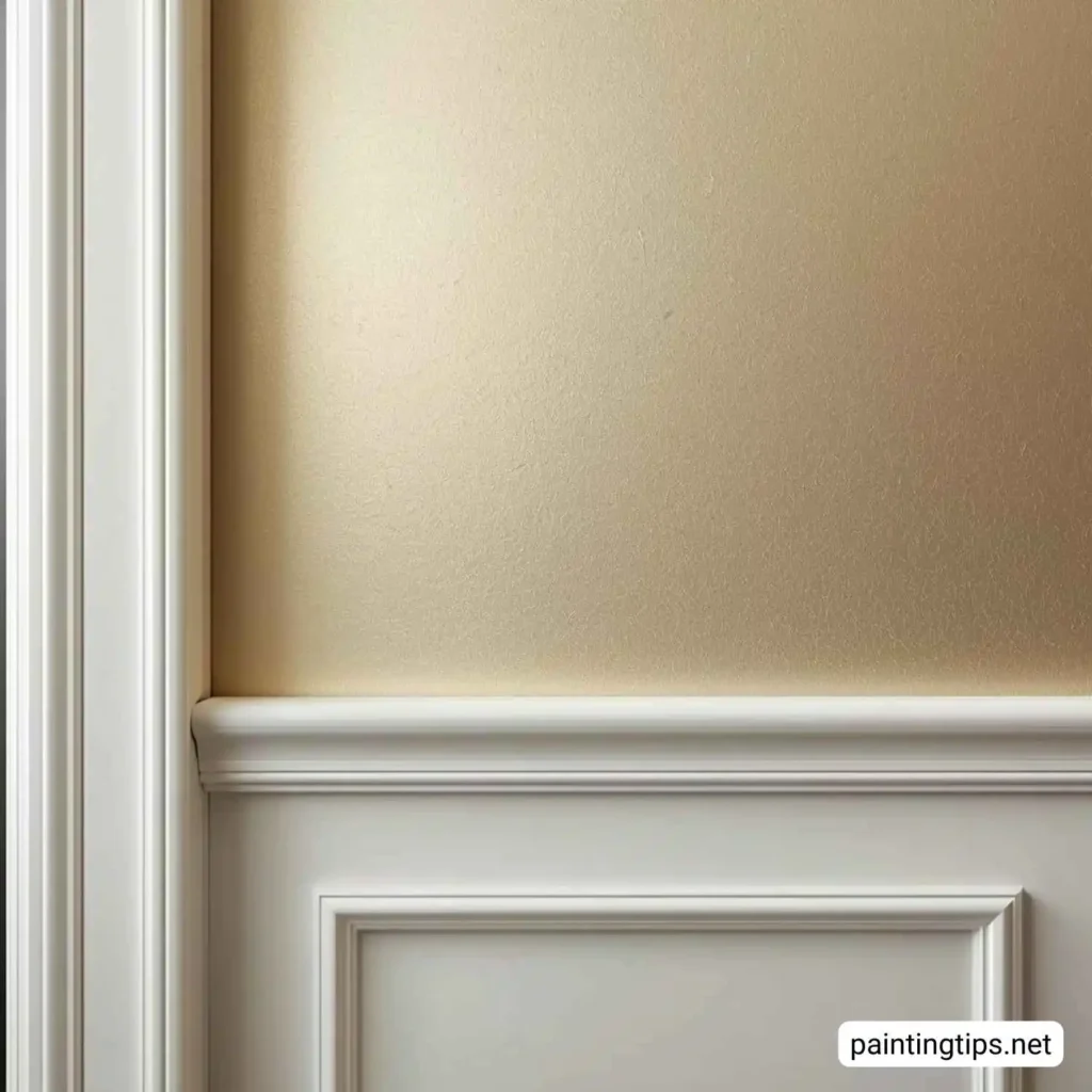 Satin wall finish and semi-gloss trim combination showing the difference in sheen levels.