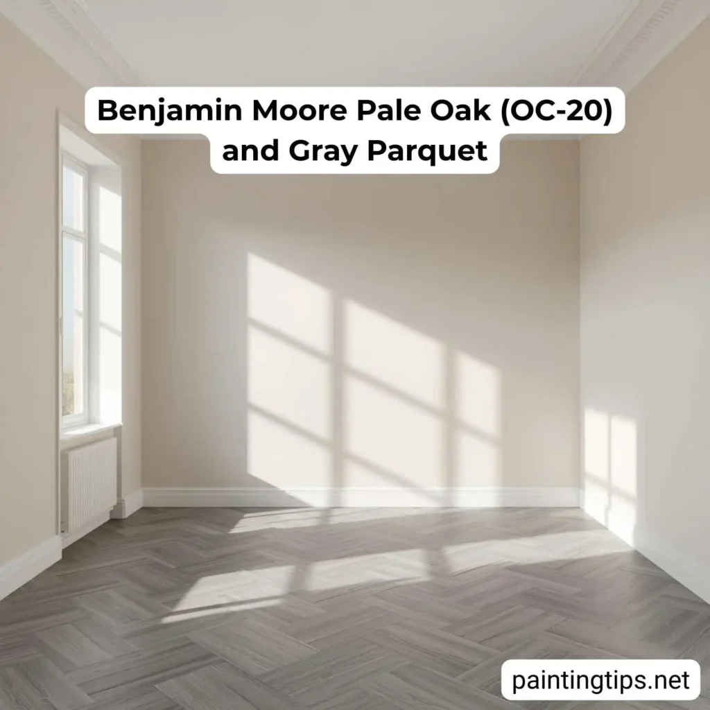 Benjamin Moore pale oak oc-20 and gray parquet