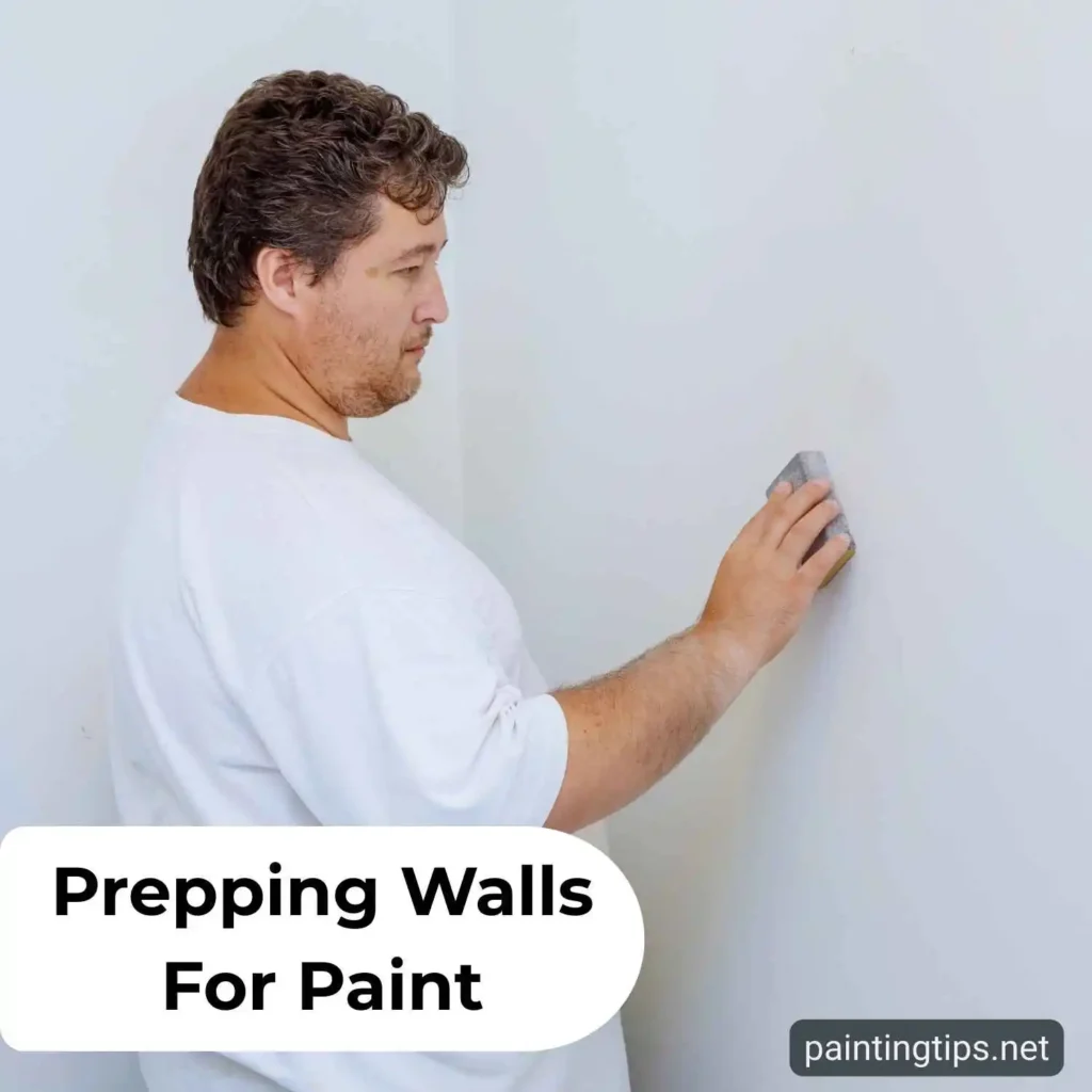 A person sanding a wall with sandpaper to achieve a smooth surface before applying paint.