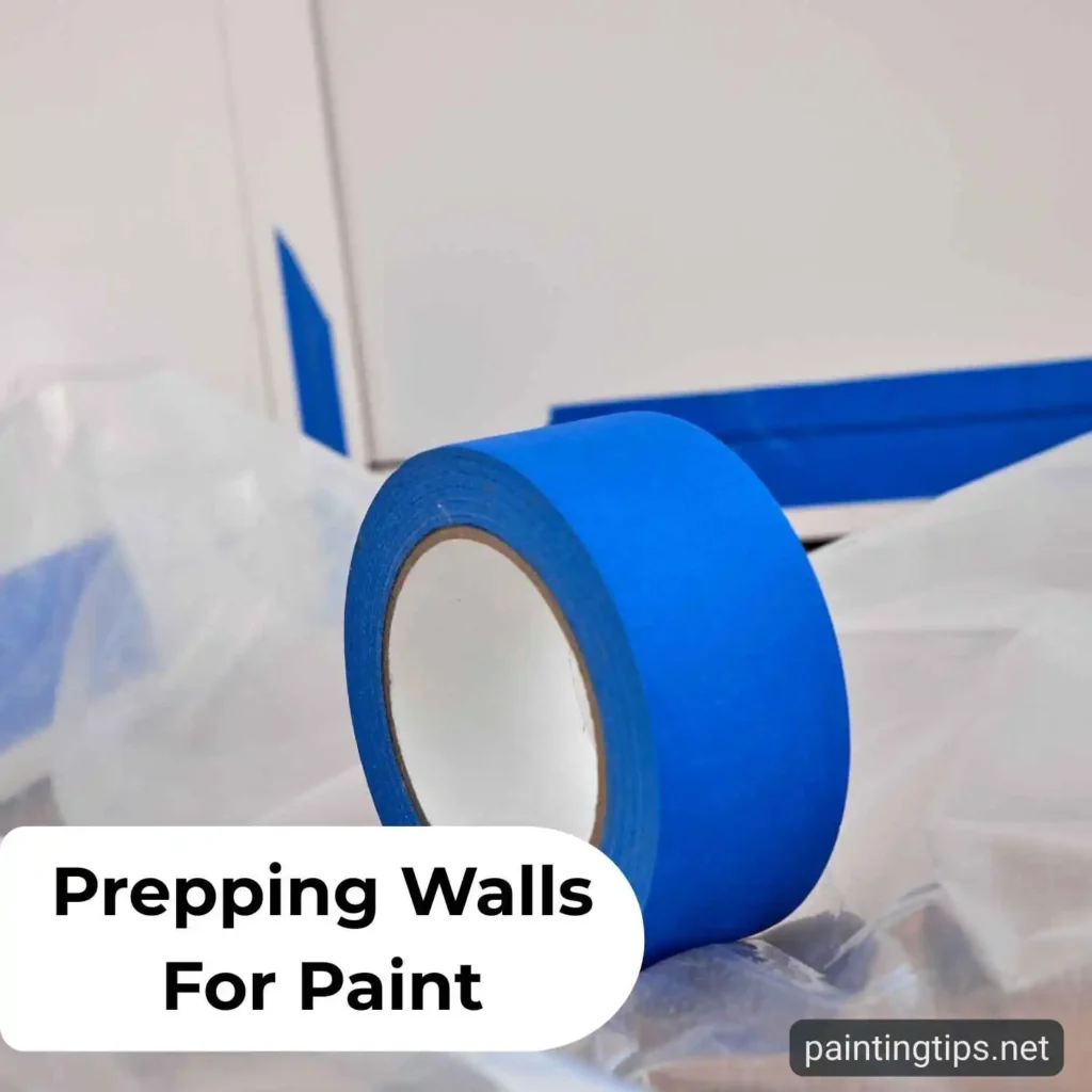 Painter's tape along the edges of a window frame and baseboard trim.