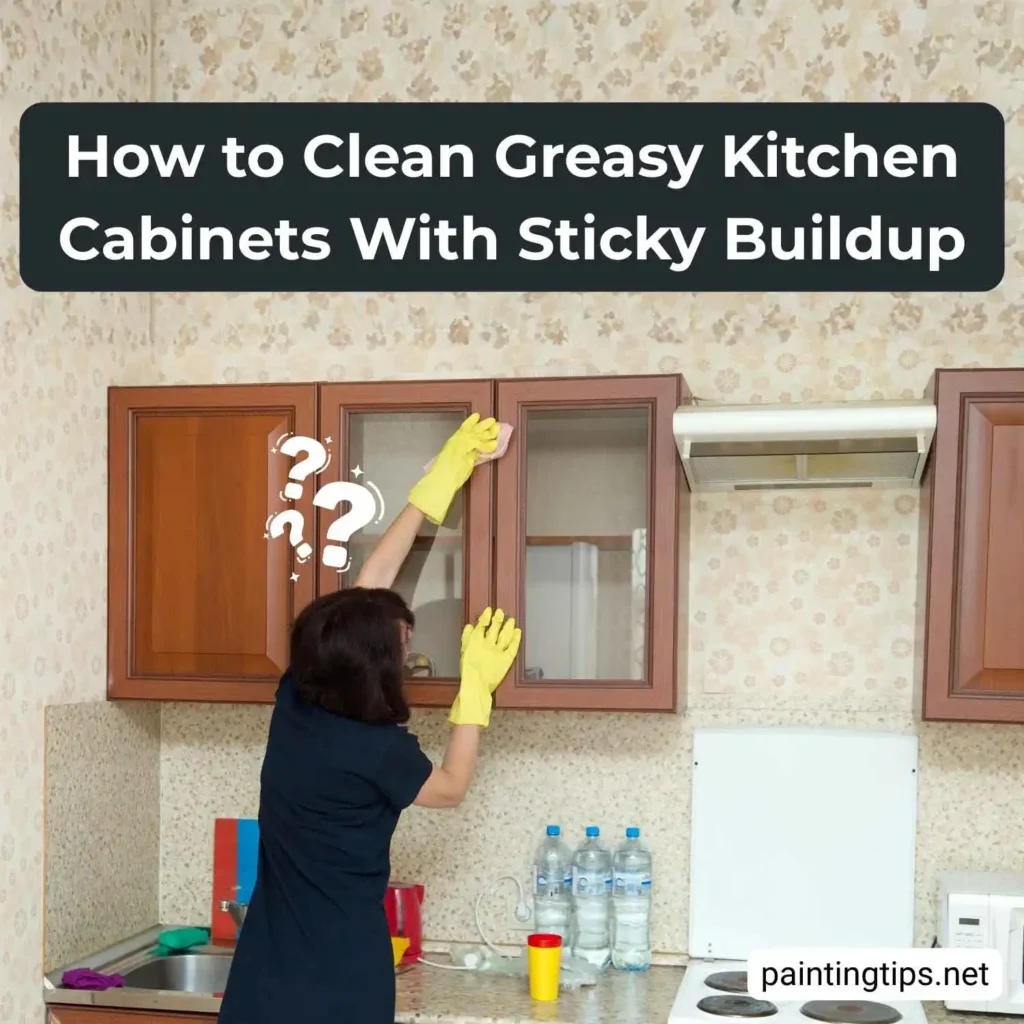 How to clean greasy kitchen cabinets with sticky buildup.