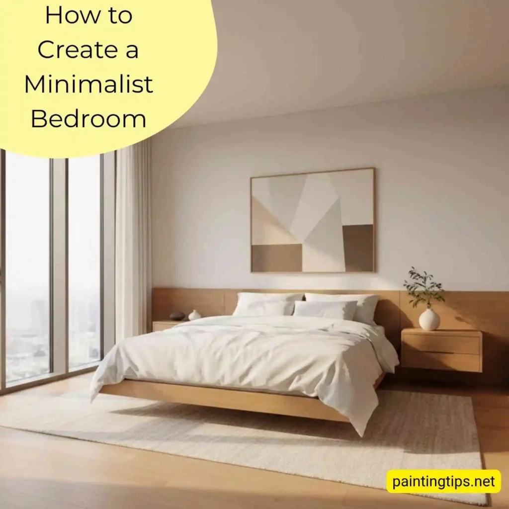 How to create a minimalist bedroom — light beige walls, light wood flooring and abundant natural light.