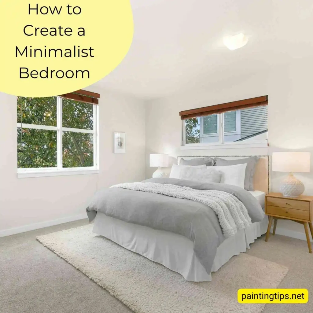 How to create a minimalist bedroom — white bed, white walls and white flooring.