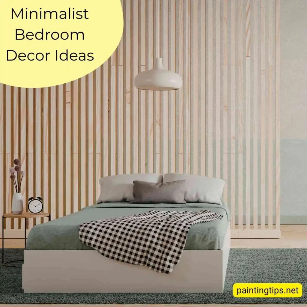 Minimalist bedroom with light walls, a couple of accessories, light wood flooring and natural light.