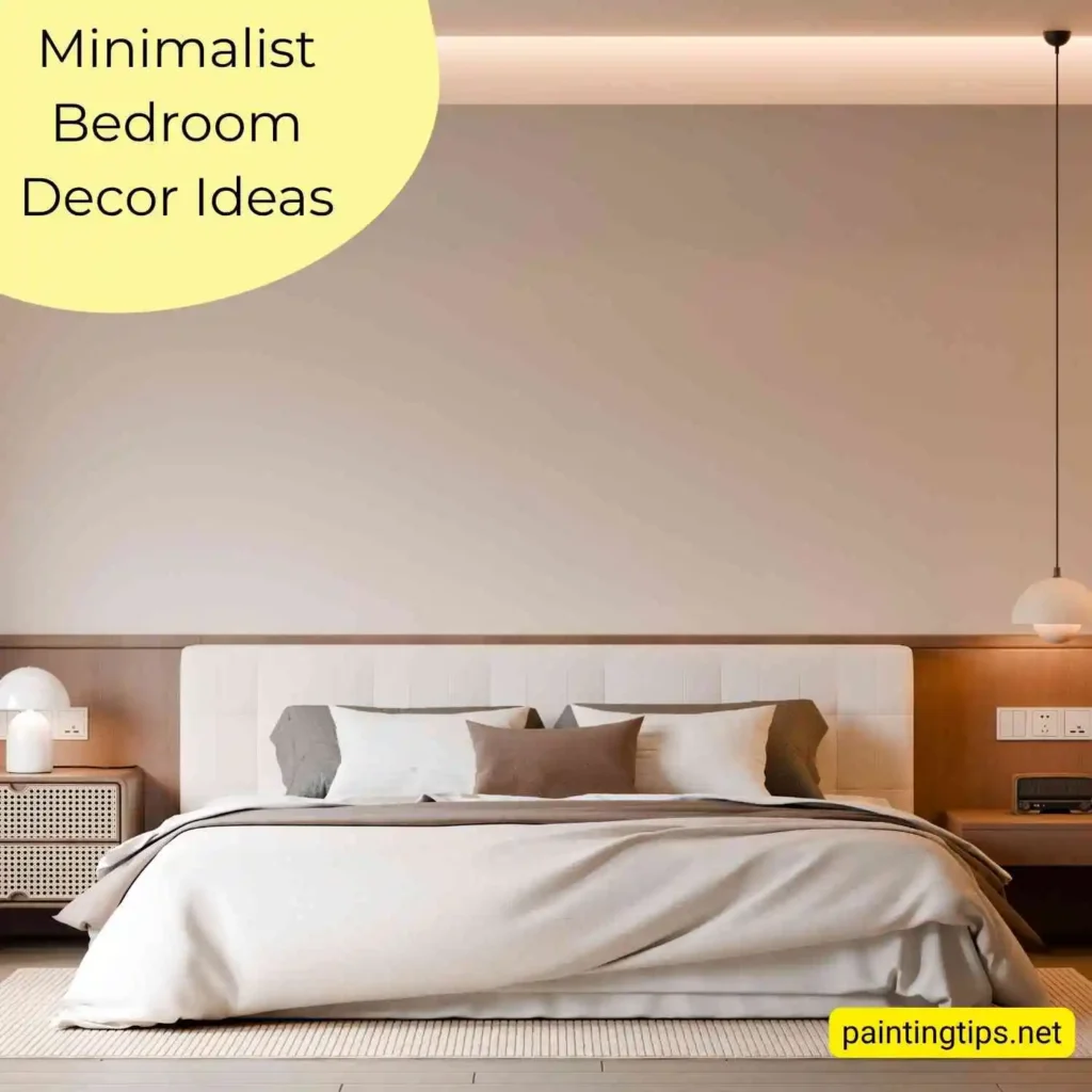 Minimalist bedroom with a white bed and light flooring — minimalist decor designs.