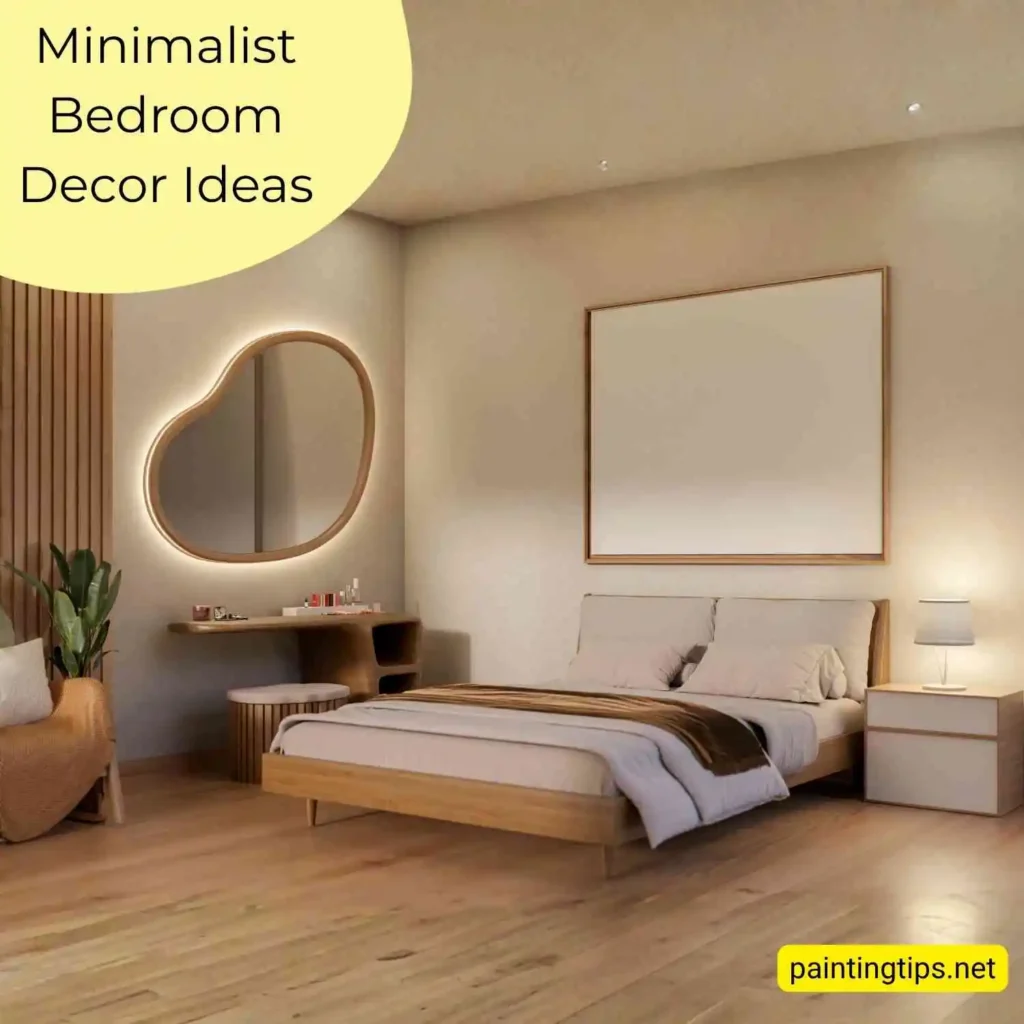 Minimalist bedroom with beige walls and light oak flooring — minimalist decor ideas.