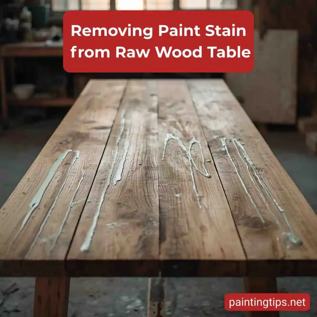 Removing paint stain  from raw table.