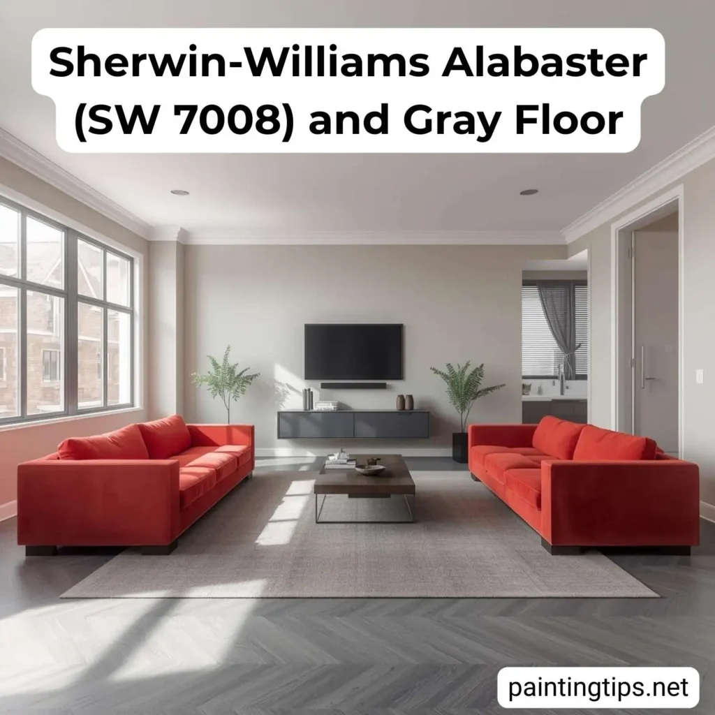 Sherwin-williams alabaster SW 7008 and gray floor.