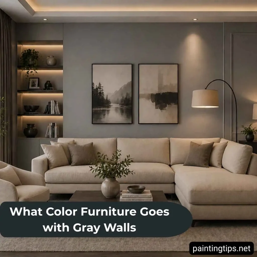 Beige sofa with gray walls