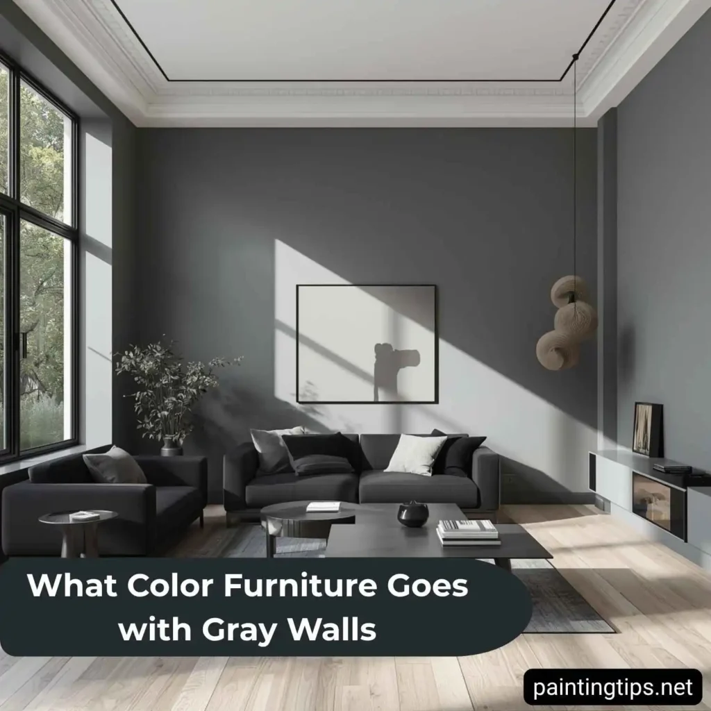 Black sofa with gray walls