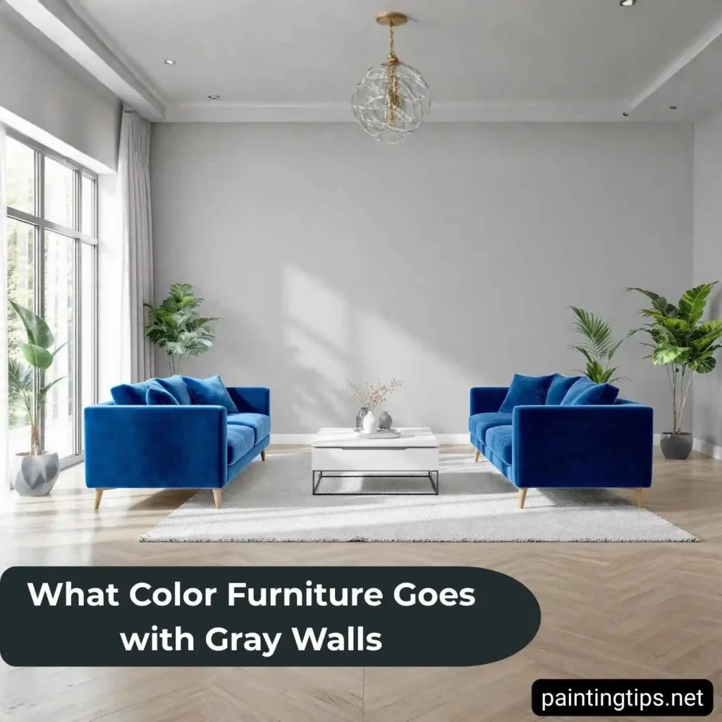 Blue couch with gray wall