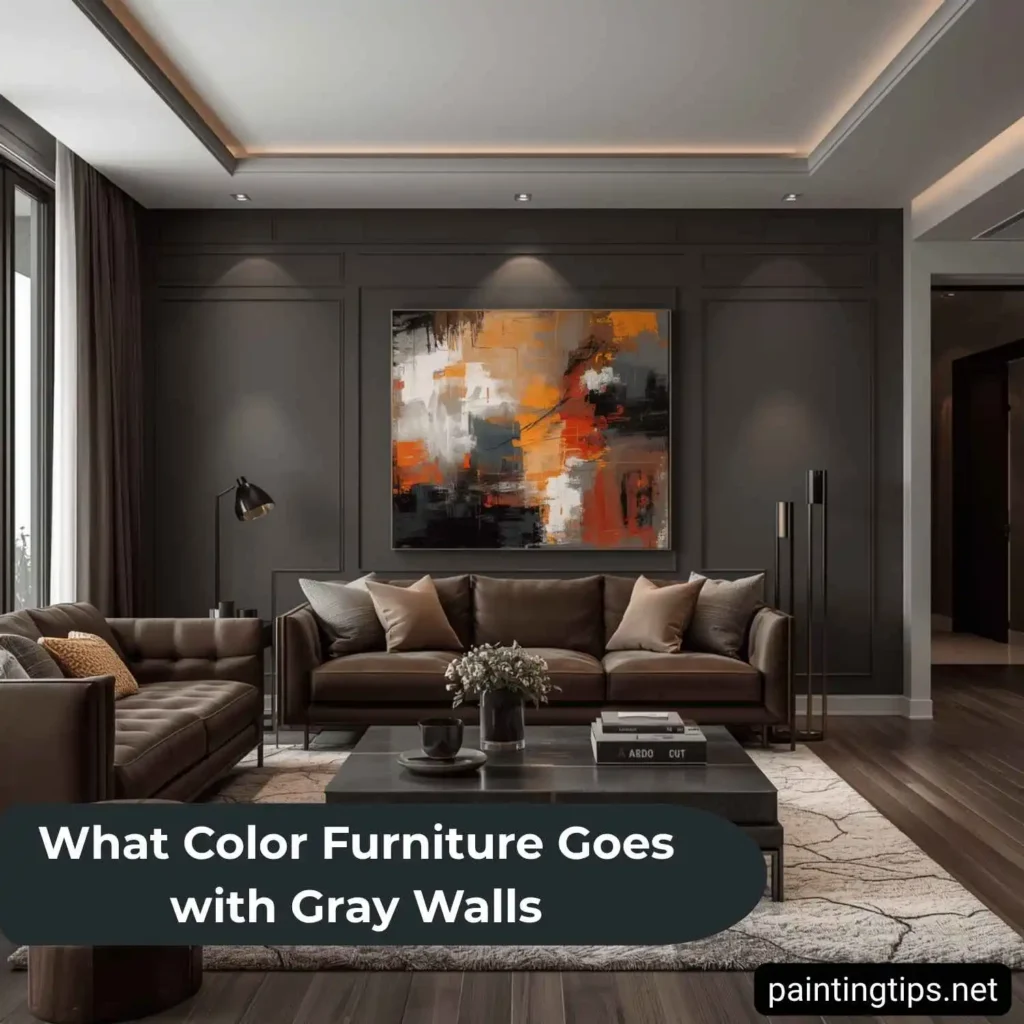 Dark brown sofa with gray walls