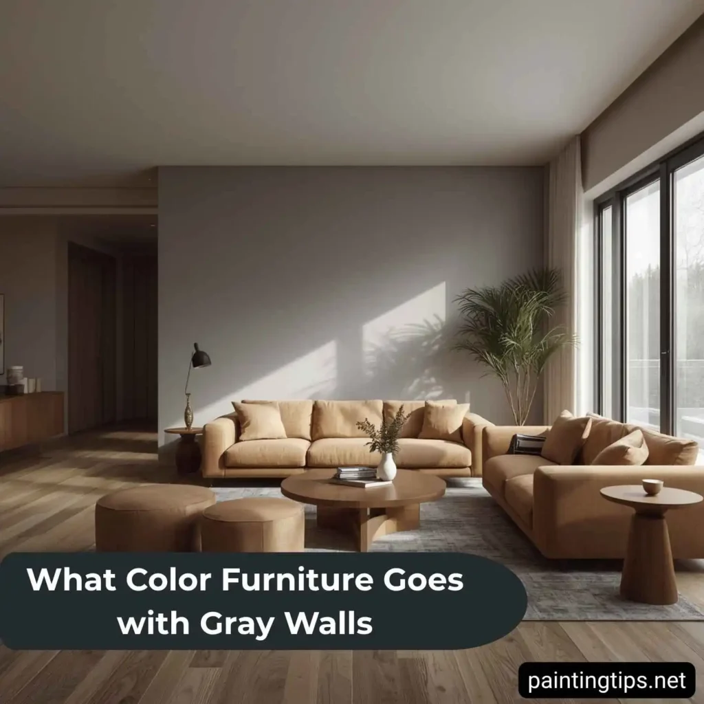 Light brown couch with gray walls