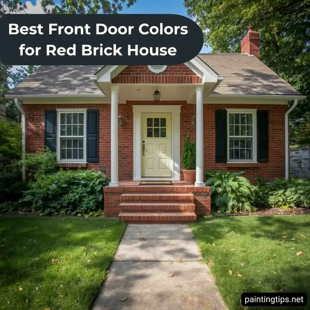 Red brick house font cream door.