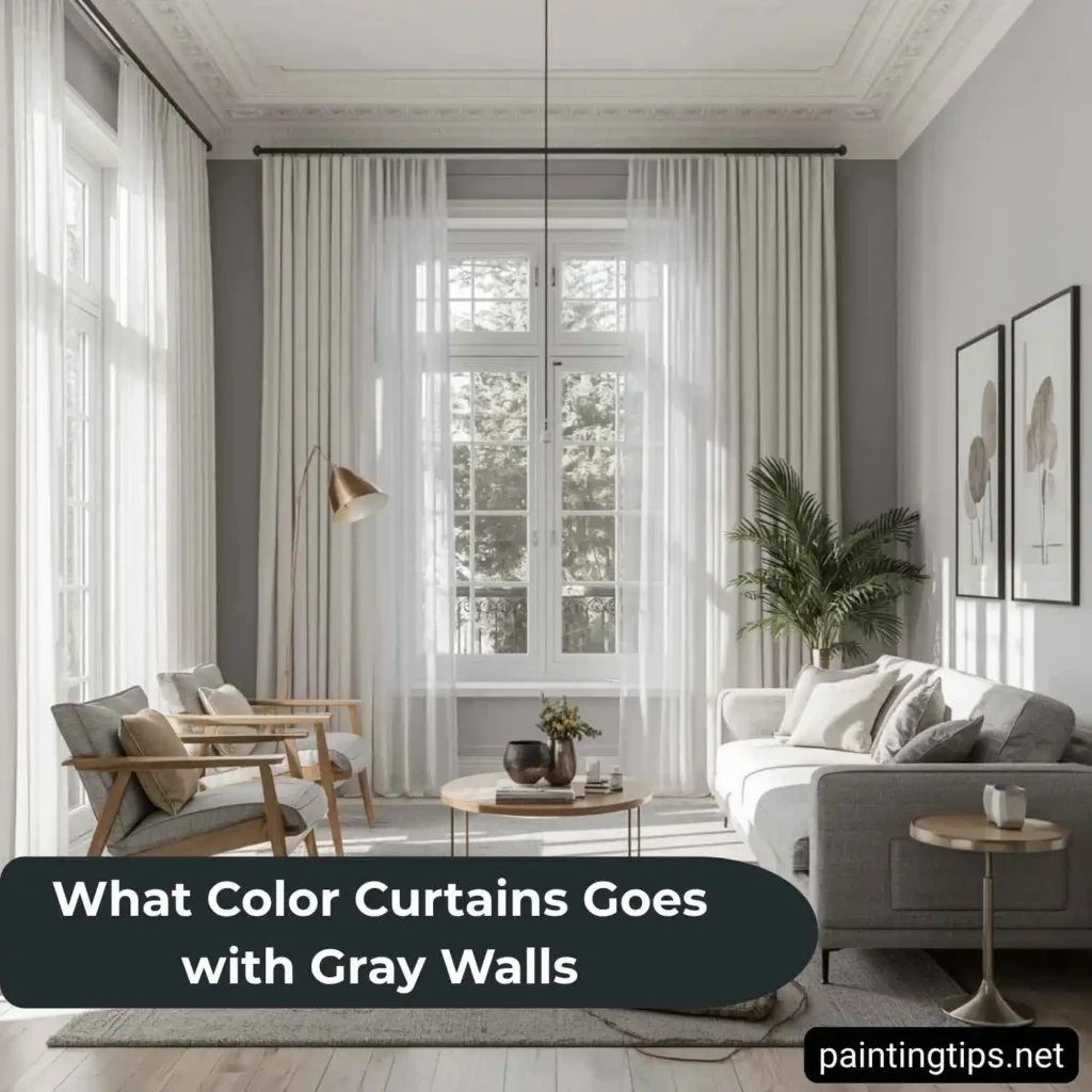 White curtain with gray walls.