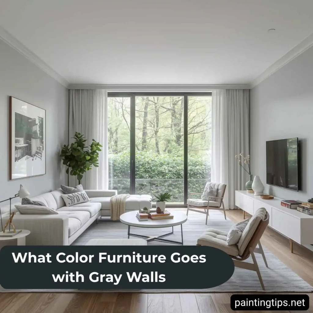 White sofa with gray walls.