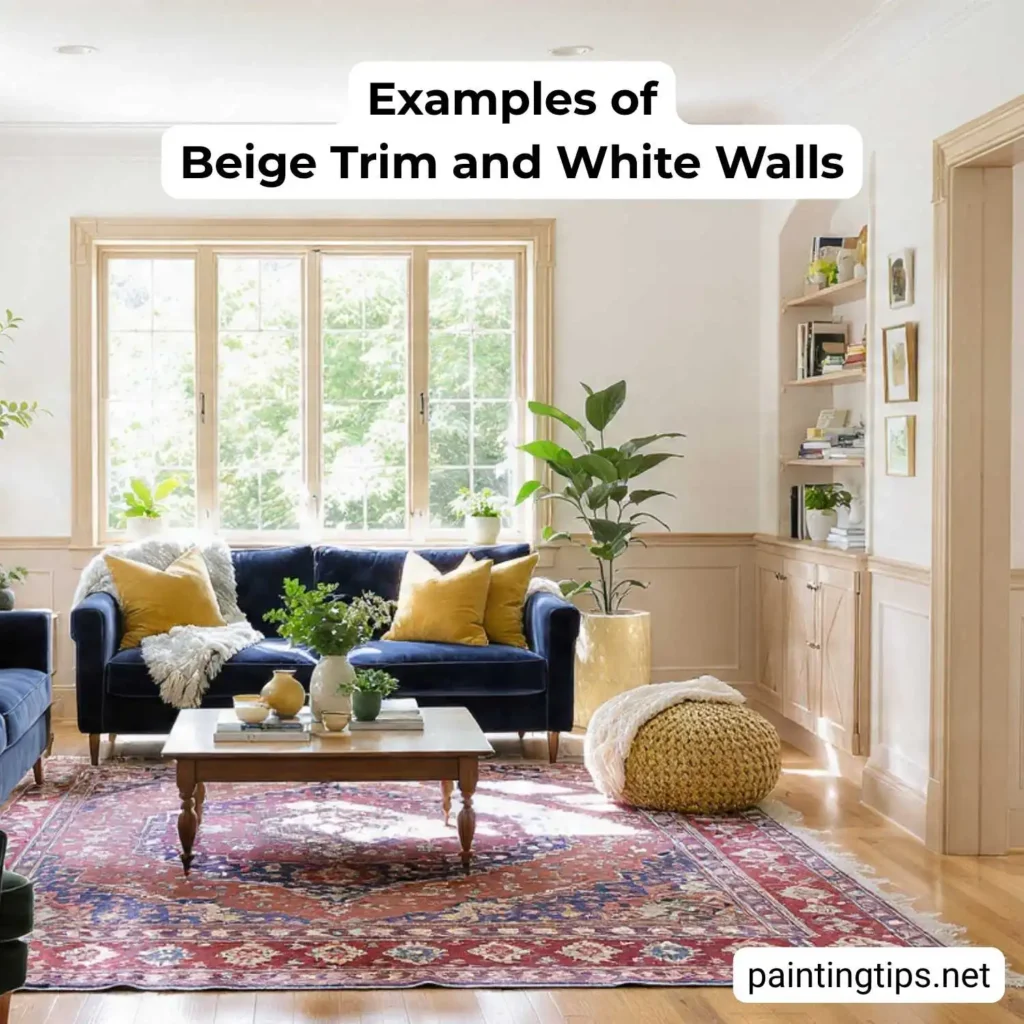Beige trim white walls