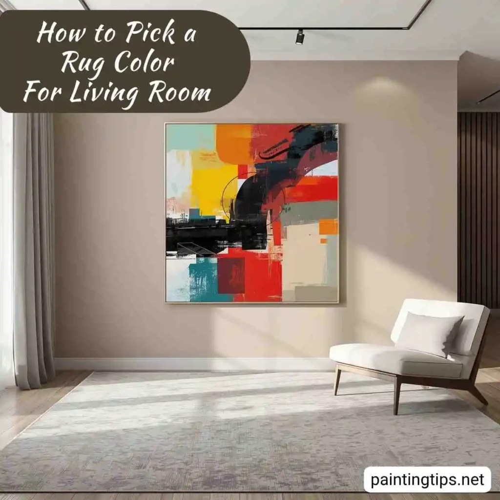 Beige walls and a gray rug in the living room.