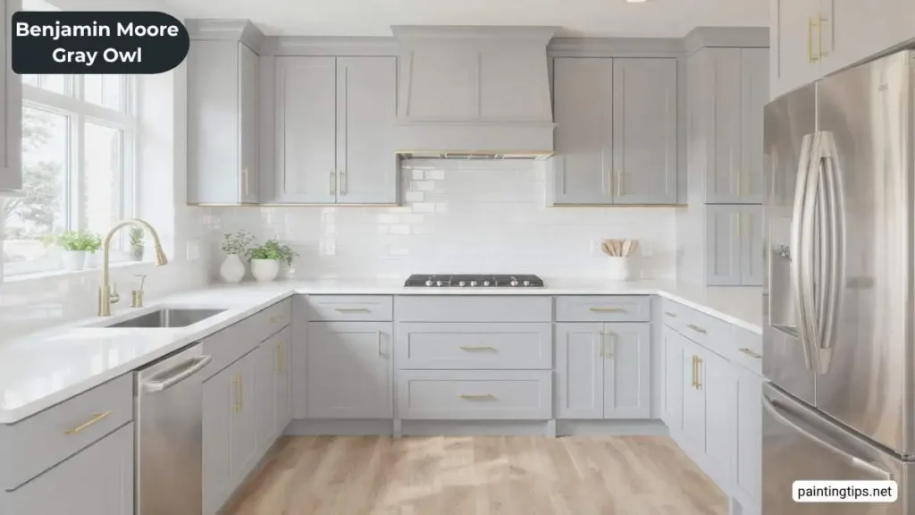 Benjamin moore gray owl kitchen cabinets.