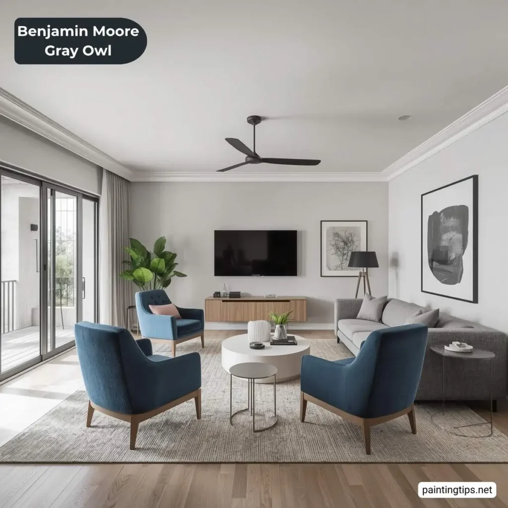 Benjamin moore gray owl living room.