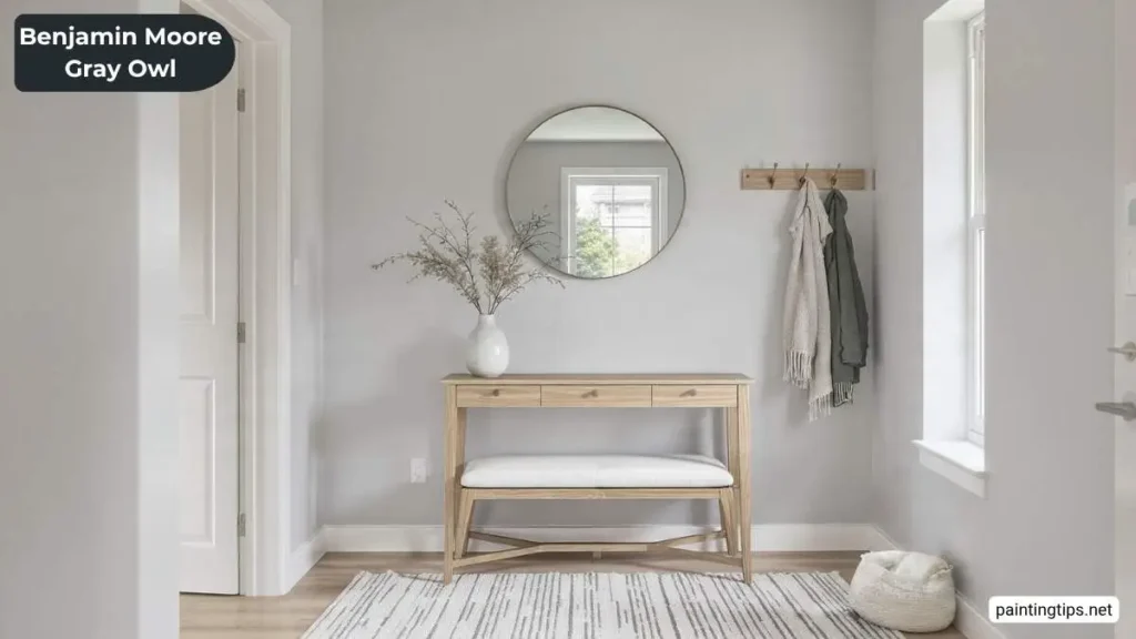 Benjamin moore owl gray entryway.