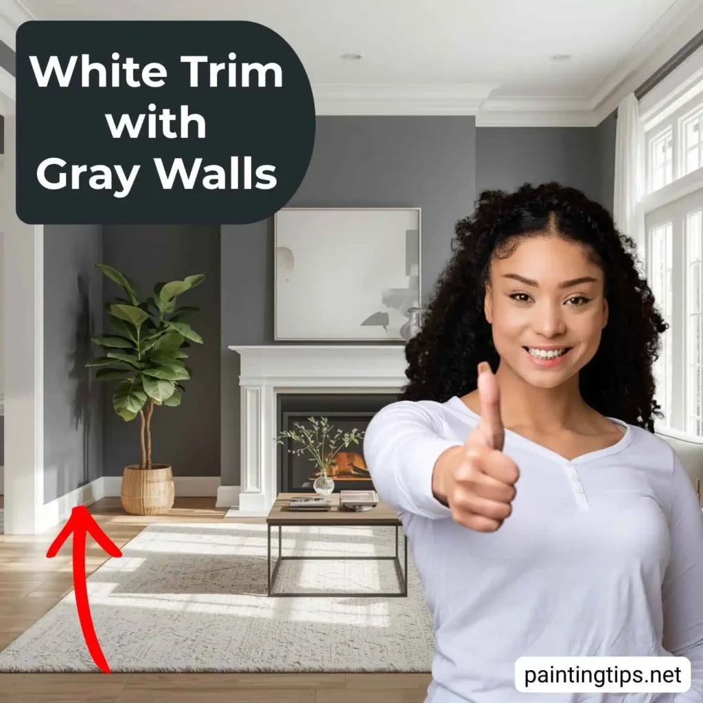 White trim gray walls