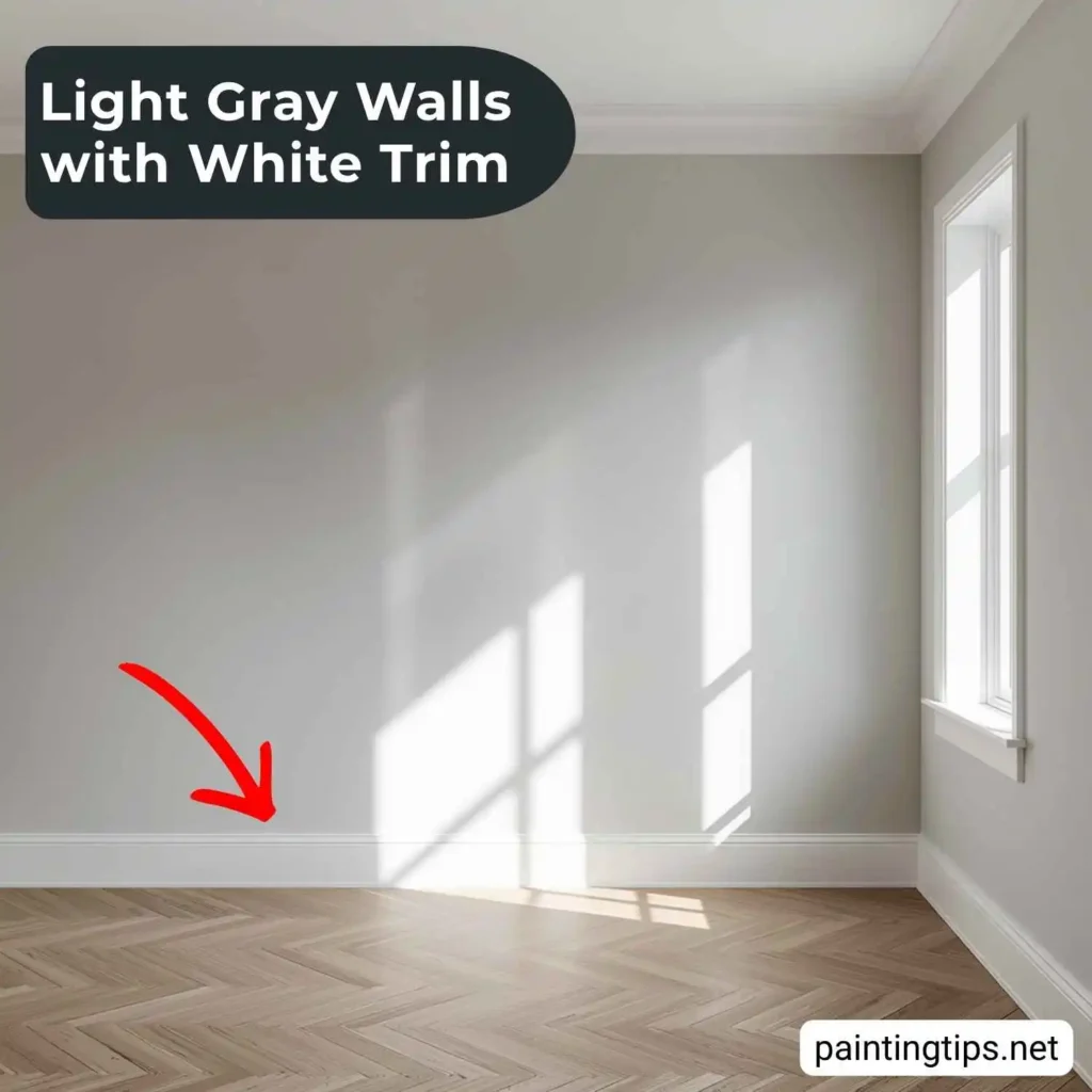 Light grey walls white trim.