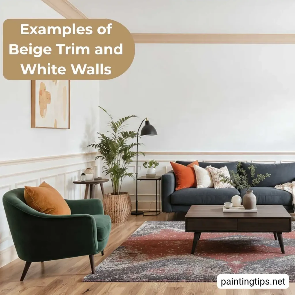 Matching floors with beige trim and white walls