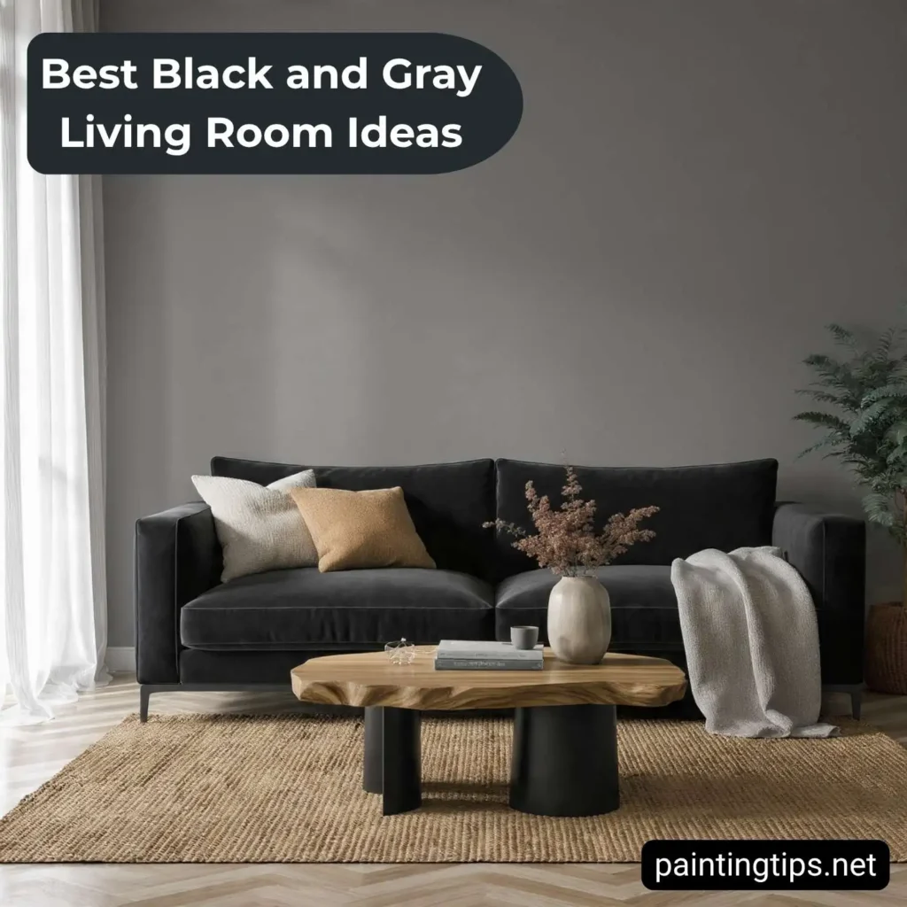Grey living room with black furniture