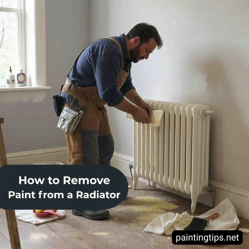 Removing paint from a radiator.