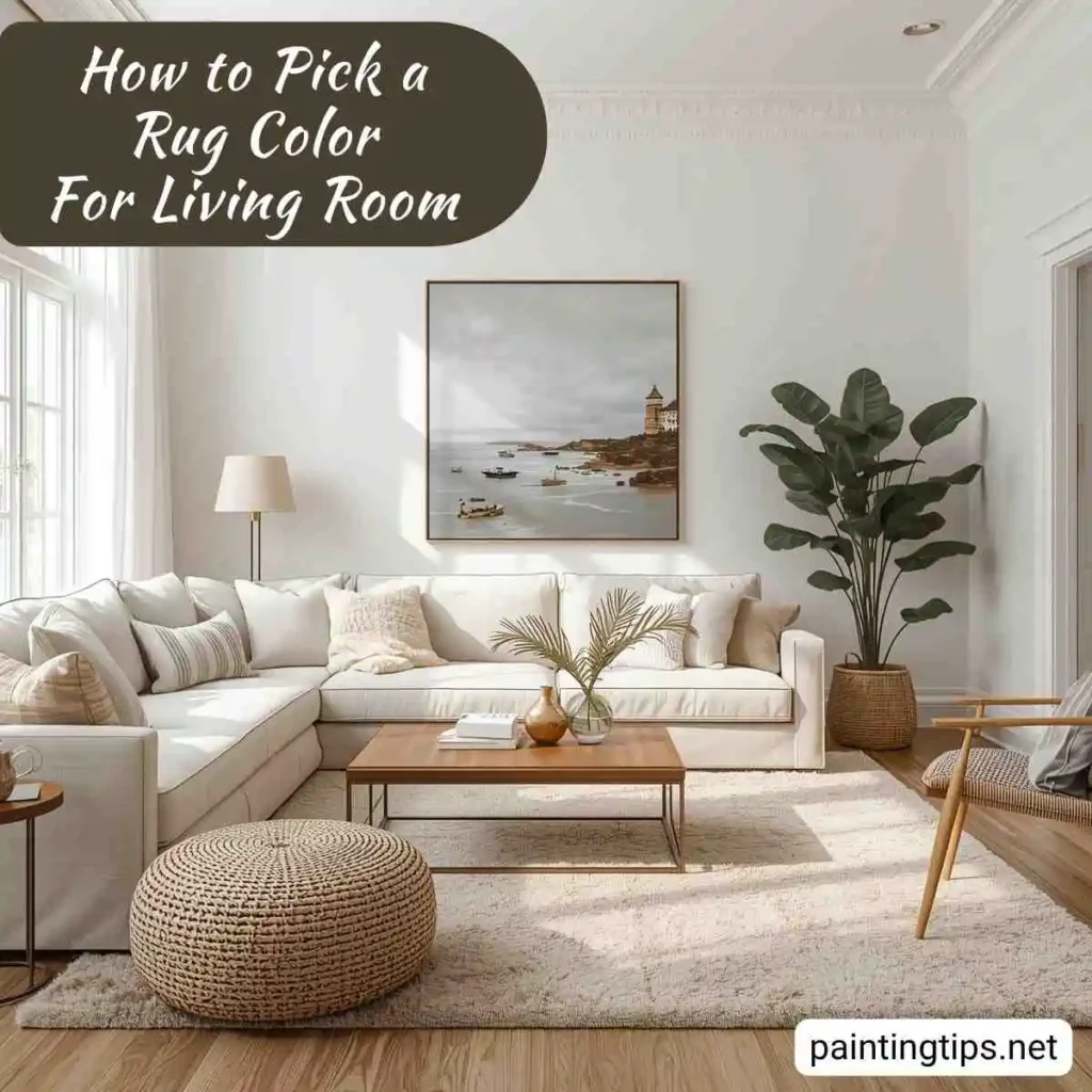 White walls and a beige rug in the living room.