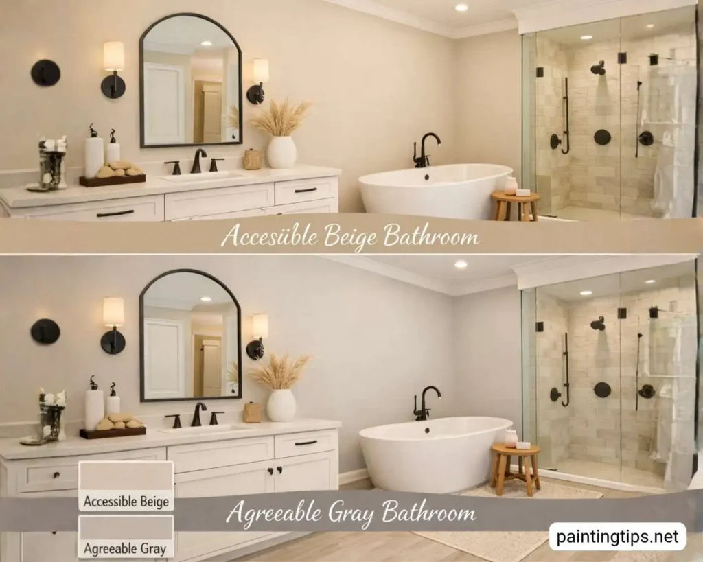 Accessible Beige vs Agreeable Gray Bathroom