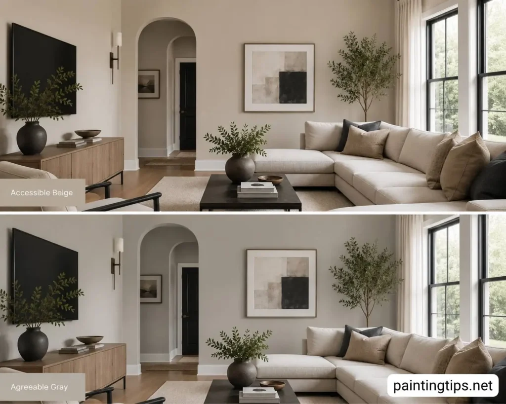Accessible Beige vs Agreeable Gray Living room