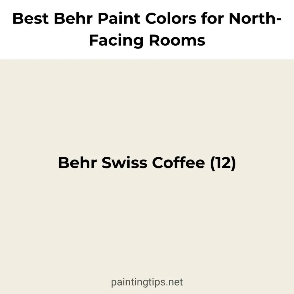 Behr Swiss Coffee 12 paint color for a north-facing room.