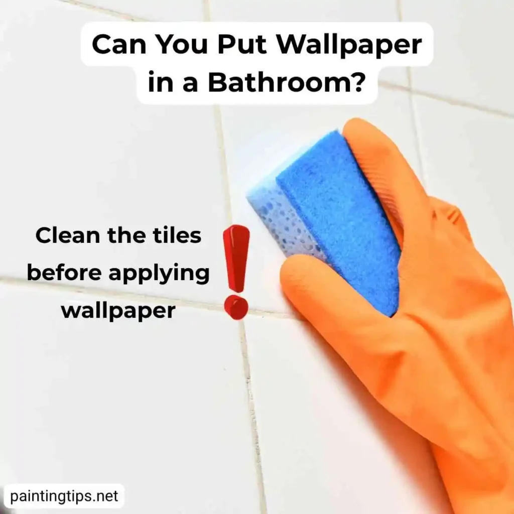 Clean the tiles before applying wallpaper.