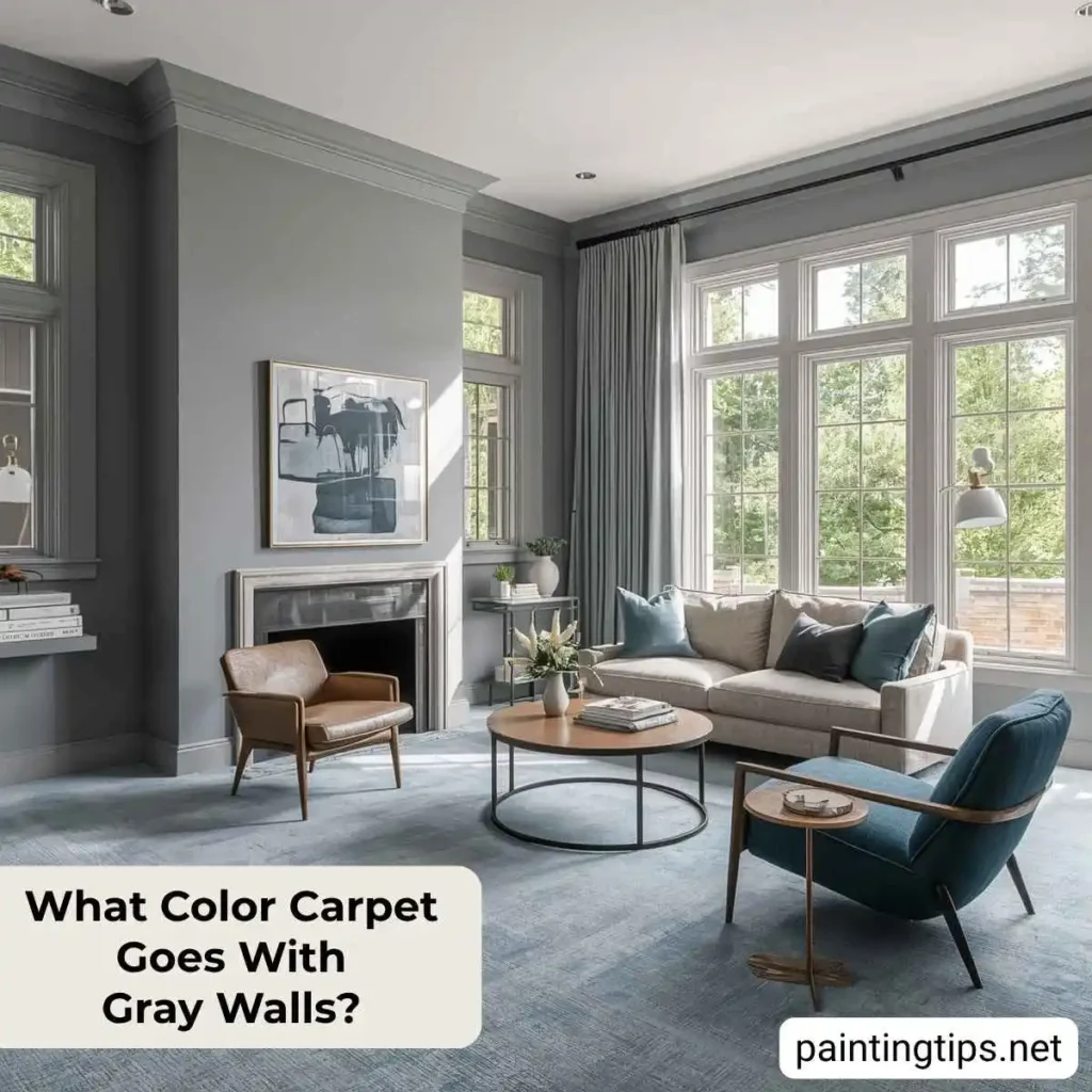 Gray walls with blue gray carpet