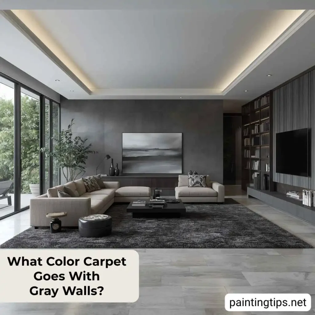 Gray walls with charcoal carpet.