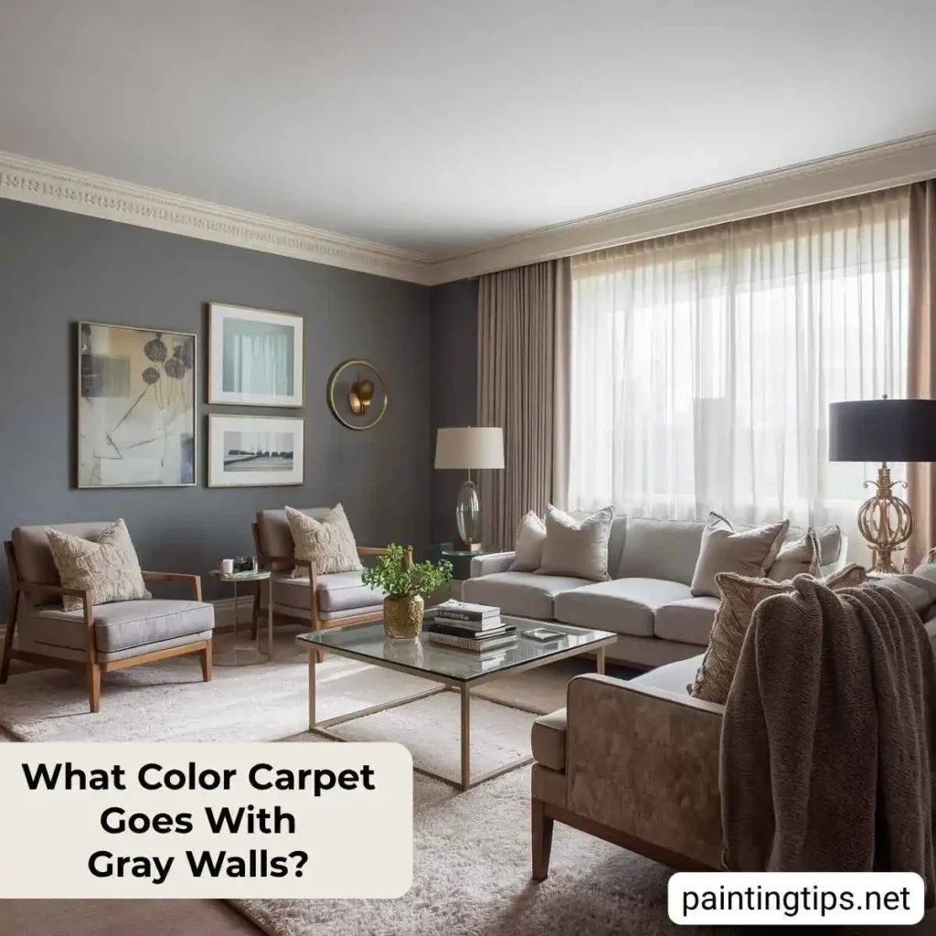 Gray walls with greige carpet.